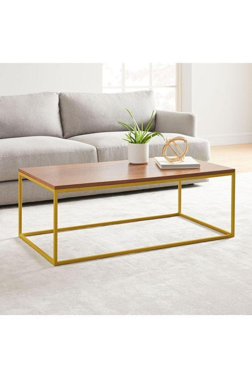 Stream Metal Orta Sehpa Sarı Ayak Ceviz Tabla