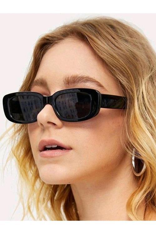 Dikdortgen Çerçeve Vintage Moda Kadınlar Için Güneş Gözlüğü (Siyah)