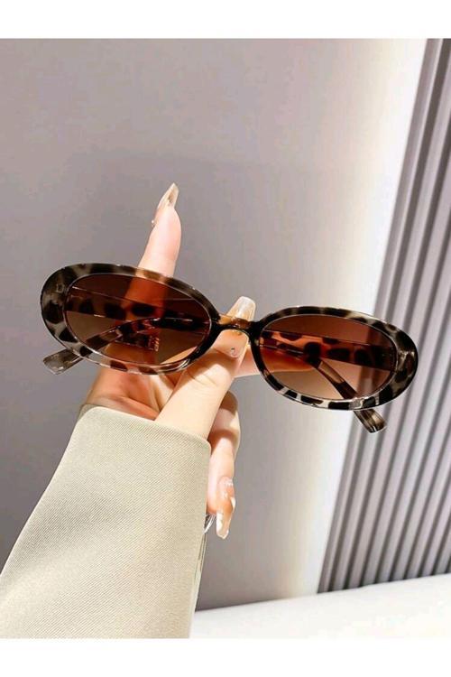 Oval Çerçeve Vintage Moda Kadınlar Için Güneş Gözlüğü (Açık Leopar)
