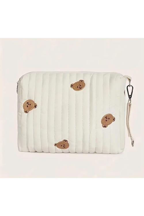 Sevimli Ayı Nakışlı Kore Tarzı Bebek Bezi Çantası,Su Geçirmez Orginizer Çanta