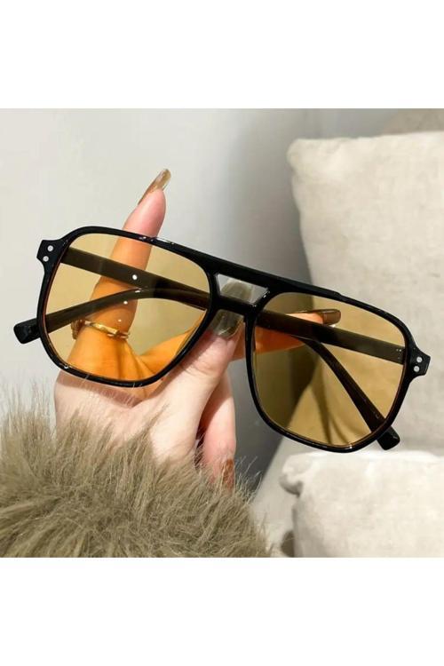 Unisex Moda, Rahat ,Tarz, Trendy Siyah Sarı Camlı Gözlük