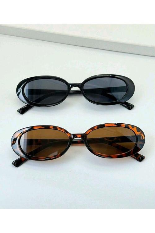 Oval Çerçeve Vintage Moda Kadınlar Için Güneş Gözlüğü (Siyah)