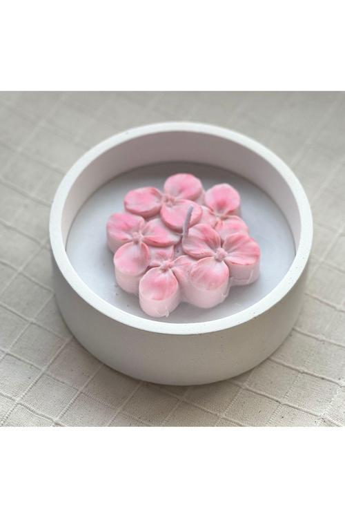 Pembe Çiçek Mum Taş Tozu Kase 400Gr