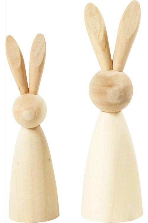 Tavşan Figürlü 2'Li El Yapımı Ahşap Biblo