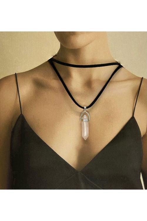 Doğal Taş Kolye Pembe - Karanlıkta Parlar