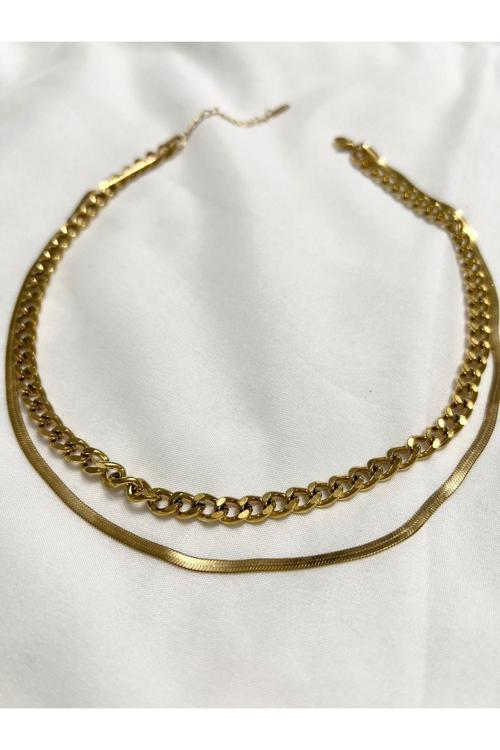 İtalyan Çelik Çift Zincir Kolye