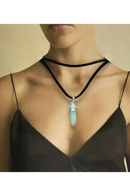 Doğal Taş Opalit Kolye - Karanlıkta Parlar