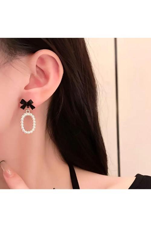 Bow Faux Küçük Inci Damlası Küpeler