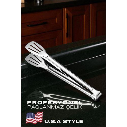Amerikan Tip Mutfak Maşası 304 Paslanmaz Çelik Makarna Pasta Salata Çok Amaçlı Maşa
