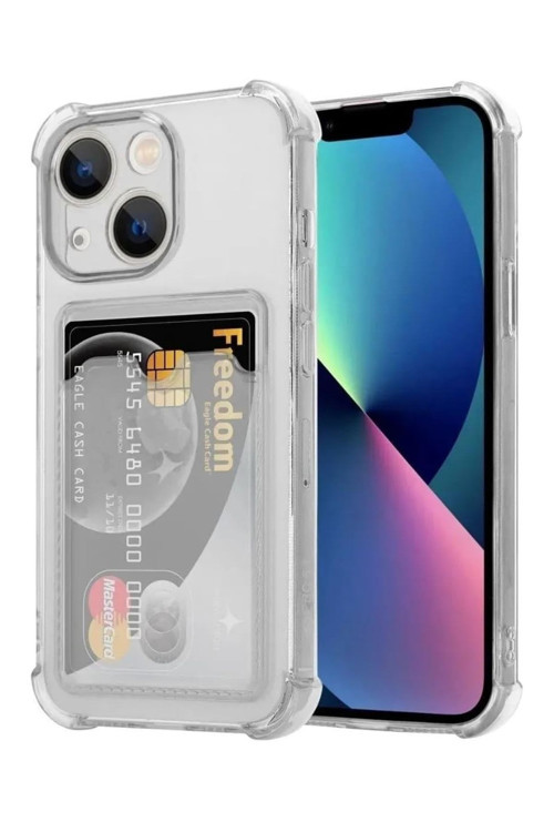 İphone 15 (6.1) Uyumlu Lüx Kartlıklı Şeffaf Telefon Kılıfı (Gri)