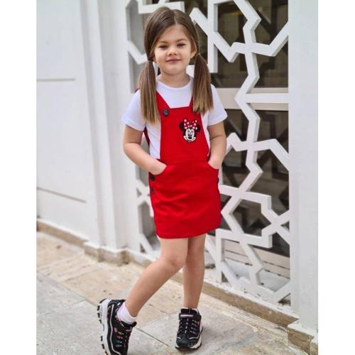 GABARDİN KARDEŞ KOMBİN MINNIE SLOPET & TSHIRT KOMBİN - KIRMIZI