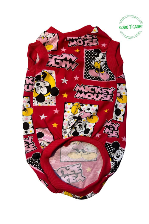Kırmızı Mickey Mouse Desenli Kedi Köpek Kıyafeti Elbisesi Large/L/Beden 3