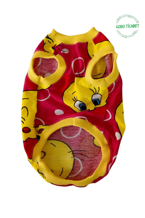 Tweety Desenli Kırmızı Kedi/Köpek Tişörtü Kıyafeti Xsmall/Xs/Beden 0