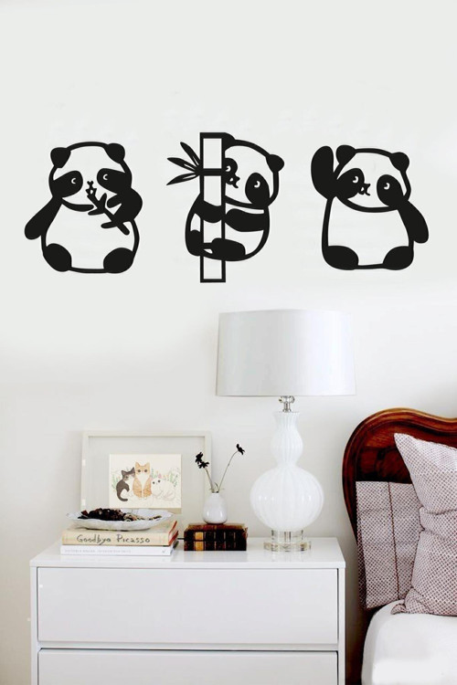3 Lü Panda Ahşap Duvar Süsü