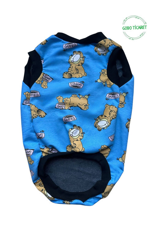 Garfield Desenli Mavi Kedi Köpek Kıyafeti Elbisesi Large/L/Beden 3