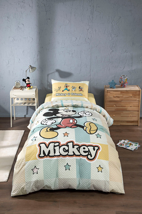 Mickey Mouse Star Tek Kişilik Disney Lisanslı Lastikli Fitted Çarşaf Kapitone Çocuk Nevresim