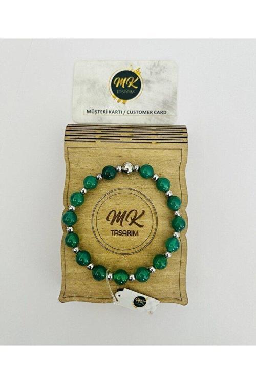 Gerçek Yeşil Akik Taşı Bileklik (ARA KÜÇÜK TAŞLAR HEMATİT TAŞIDIR) Mk.020.010