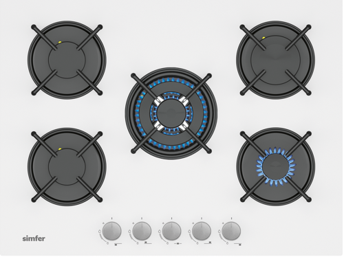 3751 4 Gözü Gazlı + 1 Wok Cam Ankastre Ocak, 70 cm,