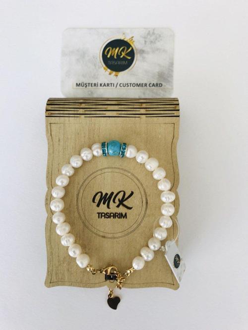 Gerçek İnci Mavi Varisit Talı Bileklik MK.38.2