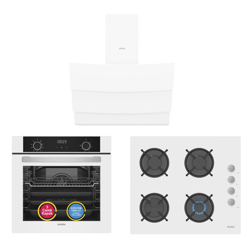 0+9 Fonksiyon Airfry Beyaz 3'lü Ankastre Set (8216 Fırın + 3507 Ocak + 8707 Davlumbaz)