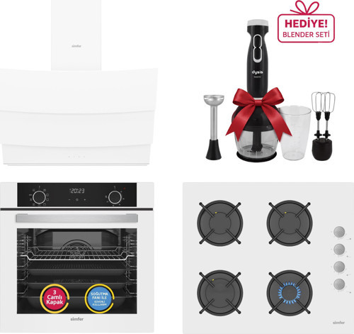 0+9 Fonksiyon Airfry Beyaz 3'lü Ankastre Set (8216 Fırın + 3507 Ocak + 8707 Davlumbaz)