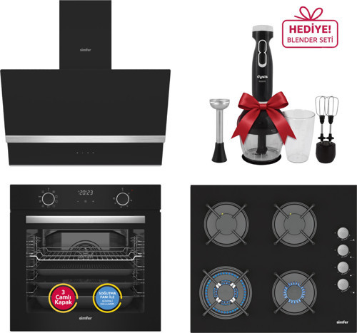 0+9 Fonksiyon Airfry Siyah Dijital 3'lü Ankastre Set(8215 Fırın + 3508 Ocak + 8738 Davlumbaz)