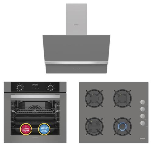 10 Fonksiyon Airfry Gri 3'lü Ankastre Set (8217 Fırın + 3538 Ocak + 8740 Davlumbaz)