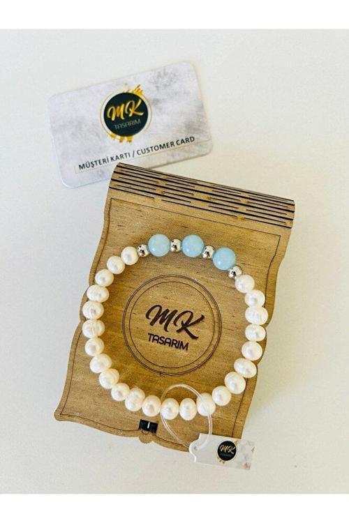 Gerçek Inci Bileklik - Mavi Kuvars Taşı | Özel Müşteri Kartlı