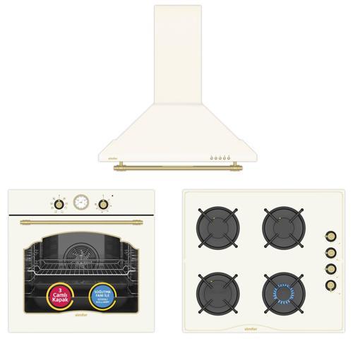 9 Fonksiyon Retro Bej 3'lü Ankastre Set (8218 Fırın + 3326 Ocak + 8716 Davlumbaz)