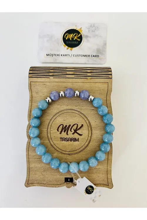 GERÇEK MAVİ - MOR KUVARS TAŞI BİLEKLİK | ÖZEL KUTUSUNDA | MÜŞTERİ KARTLI MK.003.001-1