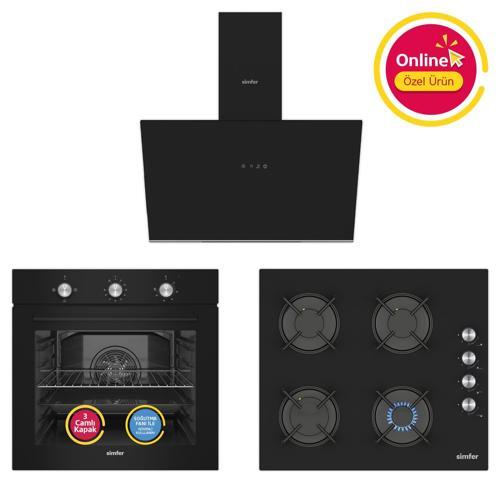 4 Fonksiyon Trend Mekanik Siyah Cam 3'lü Ankastre Set (8254 Fırın - 3046 Ocak - 8727 Davlumbaz)