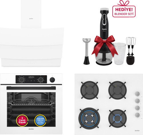 0+10 Fonksiyon Steam Master Beyaz 3'lü Ankastre Set (8245 Fırın + 3509 Ocak + 8707 Davlumbaz)
