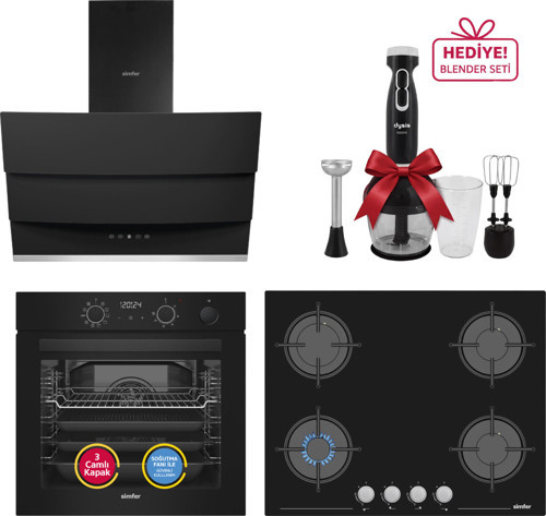 0+10 Fonksiyon Steam Master Siyah 3'lü Ankastre Set (8244 Fırın + 3653 Ocak + 8678 Davlumbaz)