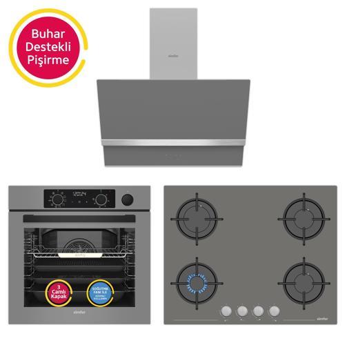 11 Fonksiyon Steam Master Gri 3'lü Ankastre Set (8246 Fırın - 3656 Ocak - 8740 Davlumbaz)