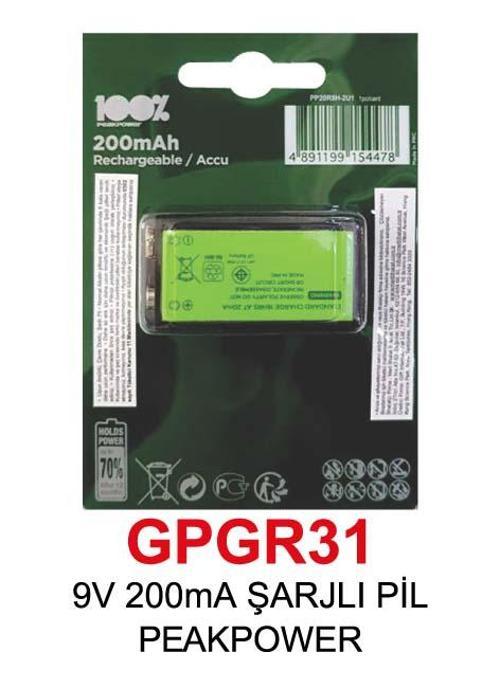 9V 200mA ŞARJLI PİL PEAKPOWER