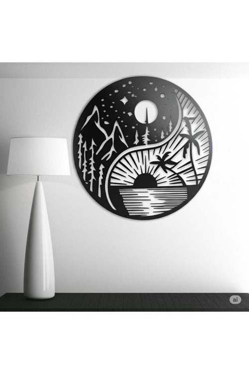 Ahşap Duvar Dekoru- Doğa Ve Deniz Temalı Yuvarlak Tasarım (30X30 Cm) 3Mm Mdf