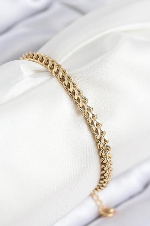 316L Çelik Örgü Zincir Model Gold Renk Kadın Bileklik 7839