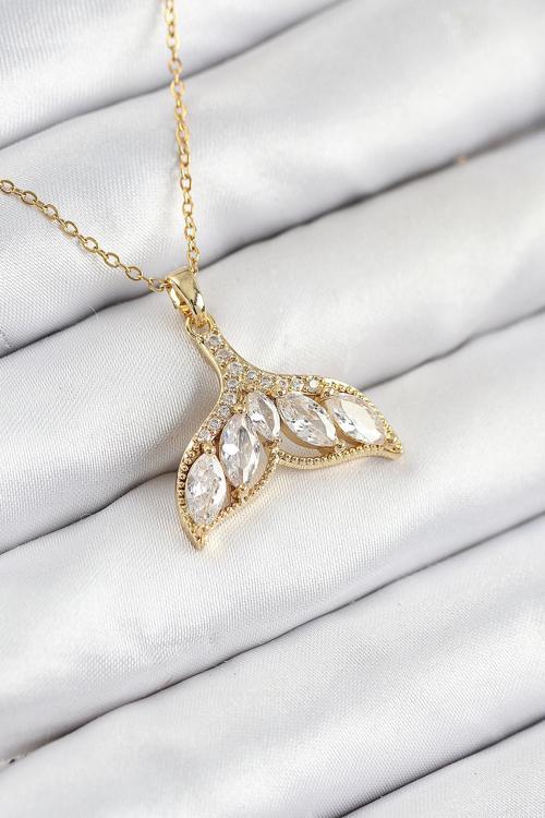 316L Çelik Zirkon Taşlı Balık Kuyruğu Model Gold Renk Kadın Kolye 10511