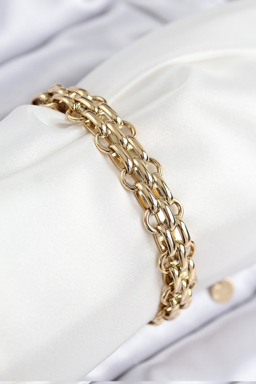 316L Çelik Örme Zincir Model Gold Renk Kadın Bileklik 7848