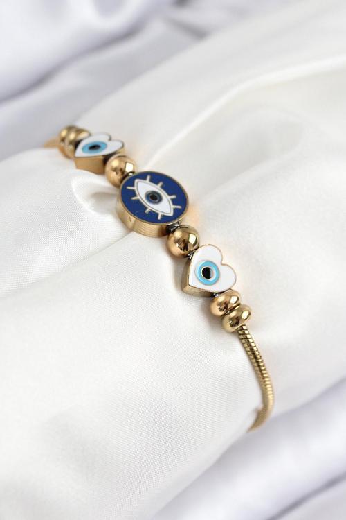 316L Çelik Göz Charm Model Gold Renk Kadın Bileklik 7843