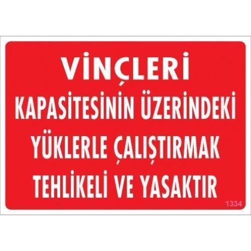 Pvc Levha "Vinçleri Kapasitesinin Üzerindeki Yüklerle Çalıştırmak Tehlikeli ve Yasaktır" 25*35 cm