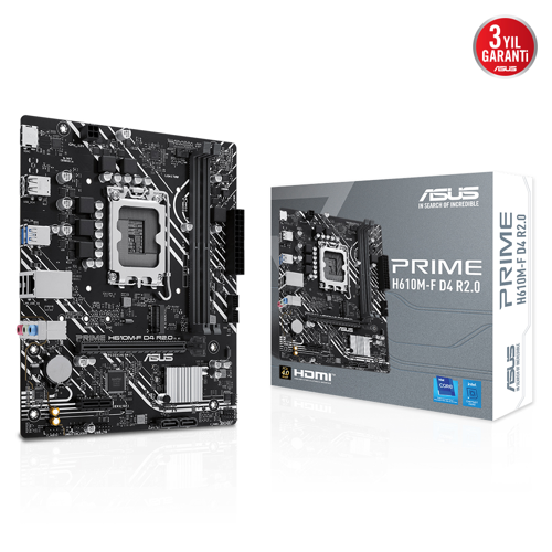 PRIME H610M-F D4 R2.0, 2xDDR4, M.2, HDMI, 12-13.14.Nesil, LGA1700 Soket, Anakart