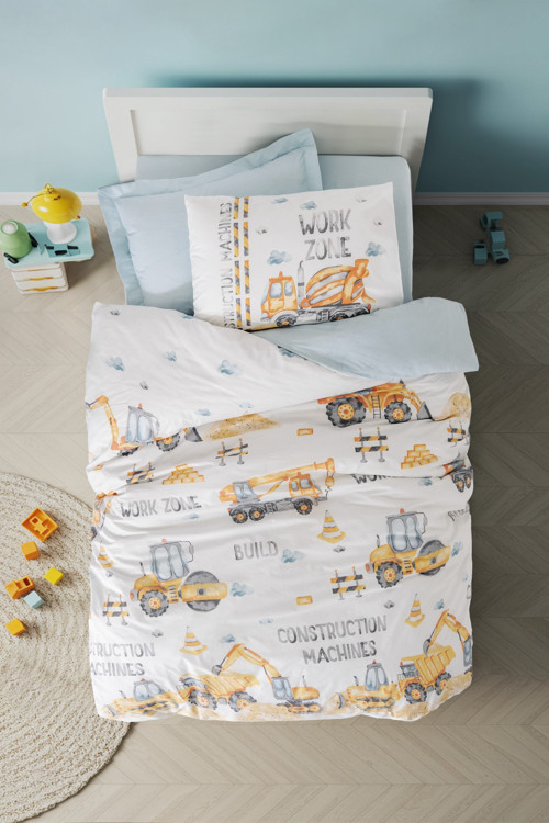 Junior Tek Kişilik Lastikli Çarşaflı Nevresim Takımı Buildo Mavi