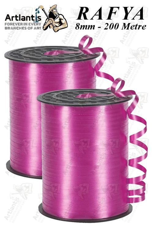 Pembe Rafya Şerit Kurdela 2 Adet 8mm 200 Metre Rabant Rafya Renkli Hediye Paketleme İpi Kurdela Balon Bağlama Ponpon