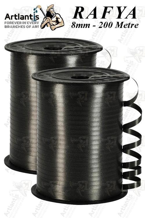 Siyah Rafya Şerit Kurdela 2 Adet 8mm 200 Metre Rabant Rafya Renkli Hediye Paketleme İpi Kurdela Balon Bağlama Ponpon