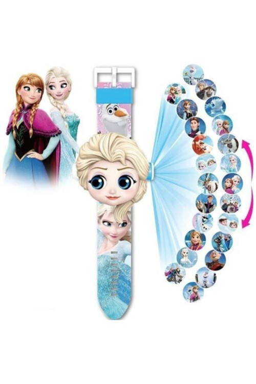 Frozen Elsa Projeksiyonlu Saat 24 Farklı Karakteri Duvara Yansıtır