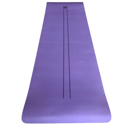 Çift Çizgi Tasarımlı TPE Yoga Pilates Matı 8 mm Kaymaz Hafif Taşınabilir - Koyu Lila
