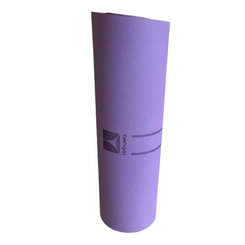 Çift Çizgi Tasarımlı TPE Yoga Pilates Matı 8 mm Kaymaz Hafif Taşınabilir - Koyu Lila
