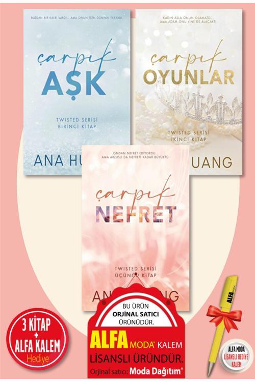 Çarpık Aşk + Çarpık Oyunlar + Çarpık Nefret - Twisted Serisi (Ana Huang) 3 Kitap + Alfa Moda Kalem