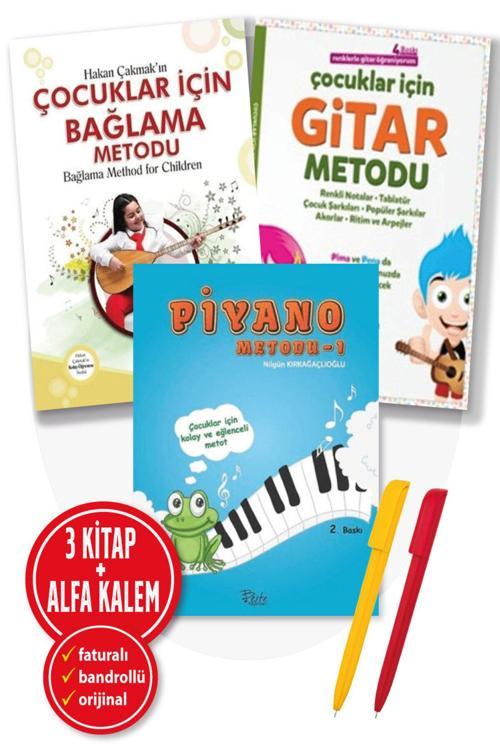 Piyano Metodu Fatma Nilgün Çocuklar İçin Gitar Met Musa Çetiner Bağlama Metodu Hakan Çakmak 3 Kitap